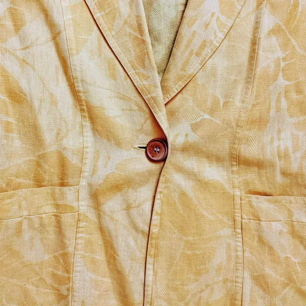Vintage Christian Dior Golden Yellow Tropical Leaf Brocade Blazer – 8